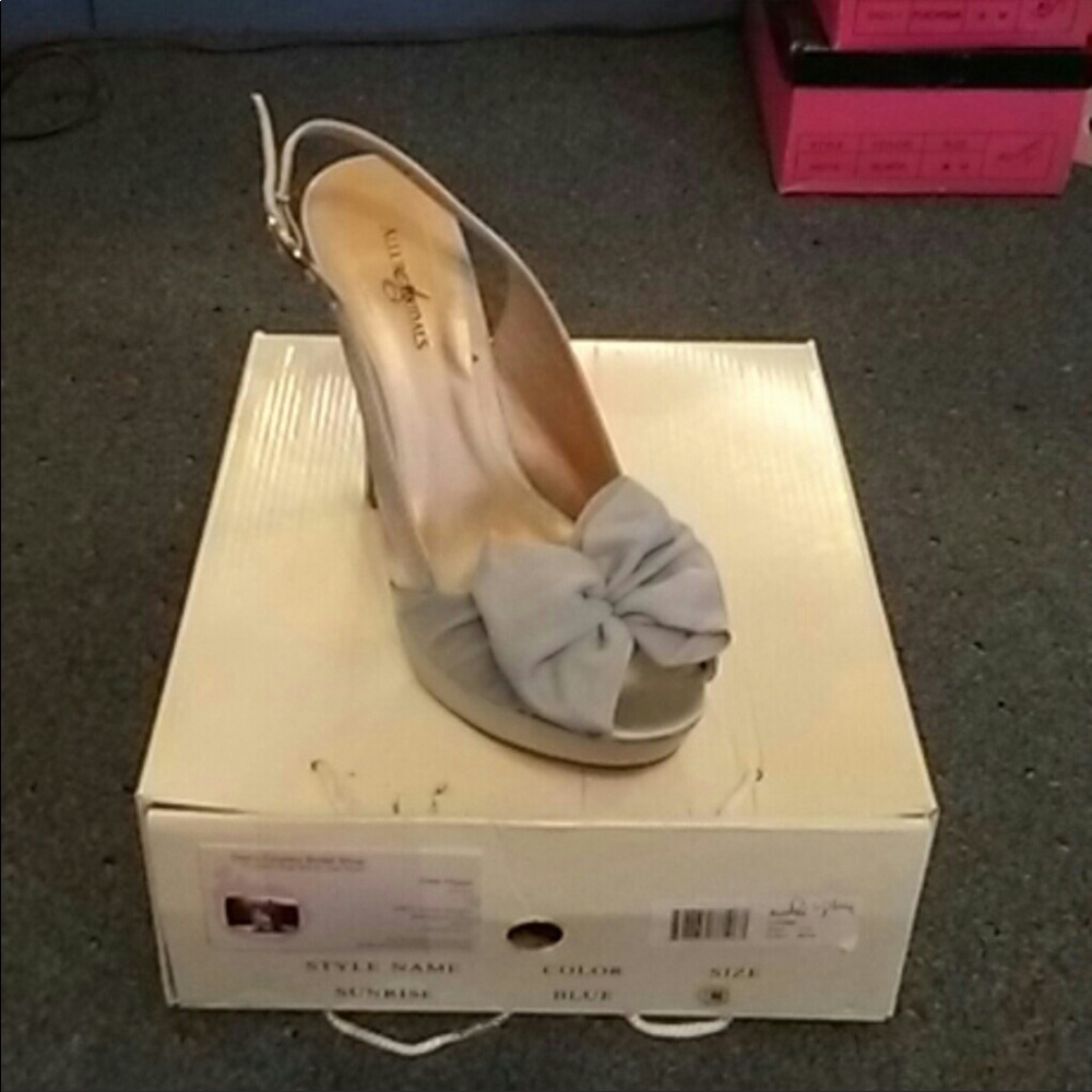Allure bridal sky blue satin bow heels